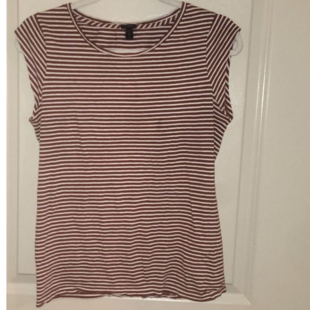 J. Crew Brown White Horizontally striped Cap-sleeve / Short-sleeve Top. Size XS